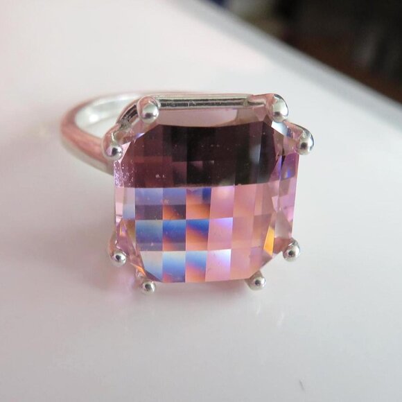 Huge Lab Pink Garnet With Rare Erbium Metal Pink Padparadscha Color Change Ring - Picture 6 of 17